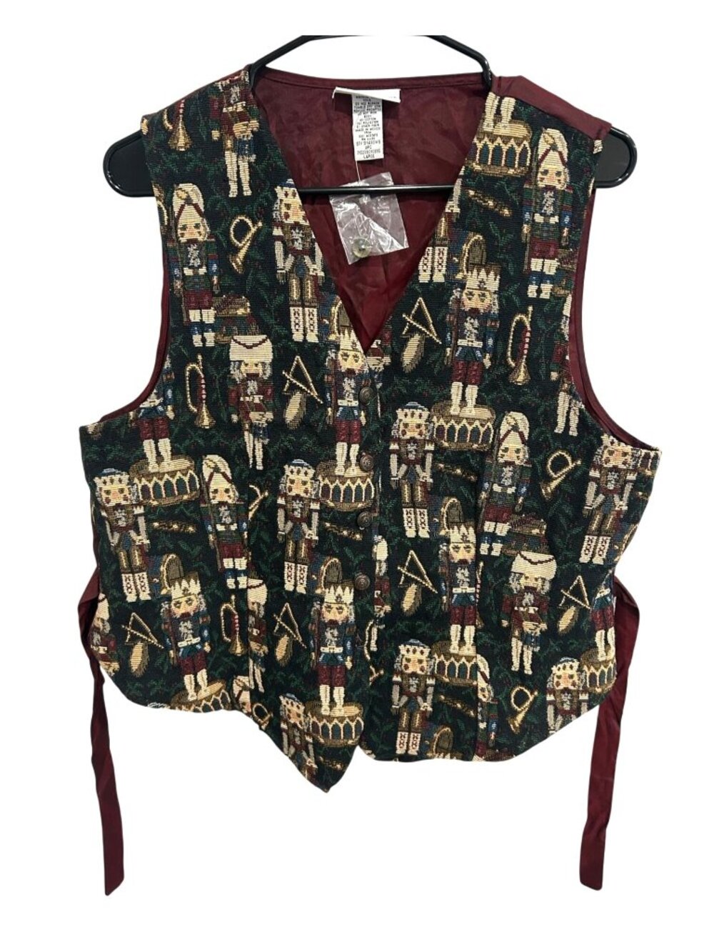 White Stag Large Nutcracker Tapestry Button-Up Christmas Holiday Vest Retro Camp